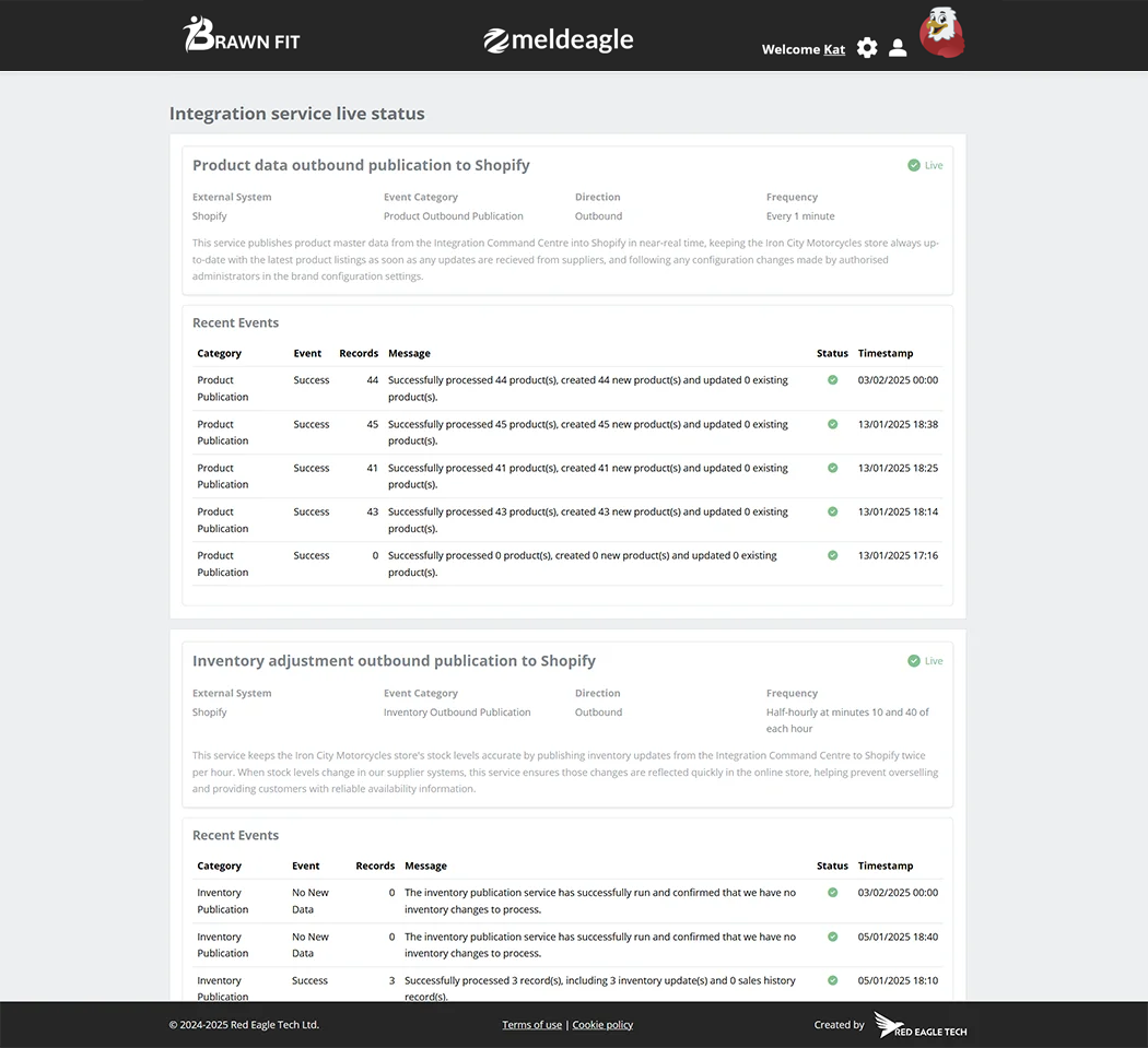 Integration monitoring interface